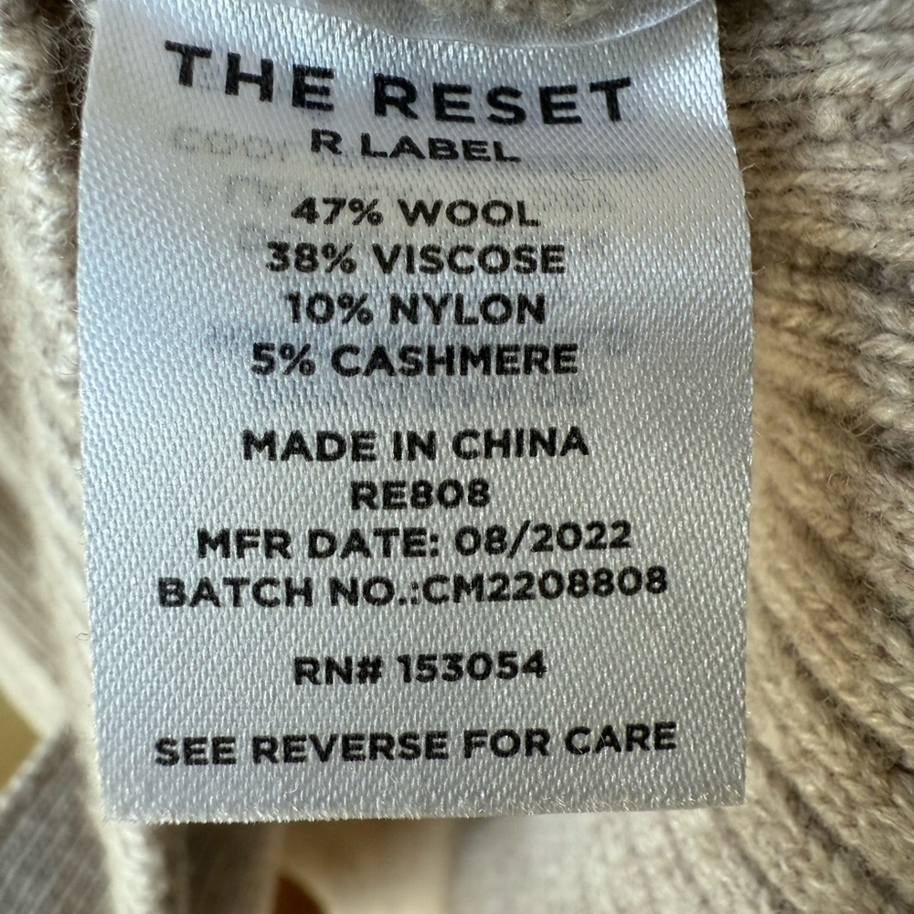 RESET R LABEL Ribbed Cardigan Sweater Neutral‎ Wool Cashmere Boxy Cozy Scandi L - Picture 3 of 5